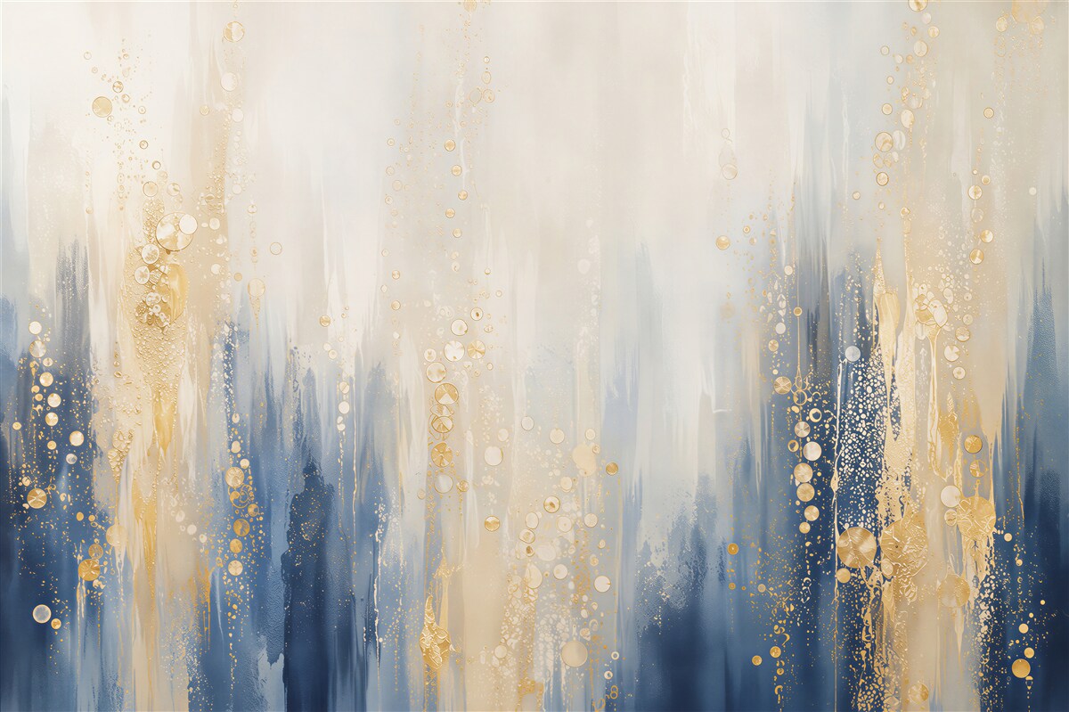 Papier peint abstraction bleu et blanc avec détails dorés pour un intérieur élégant