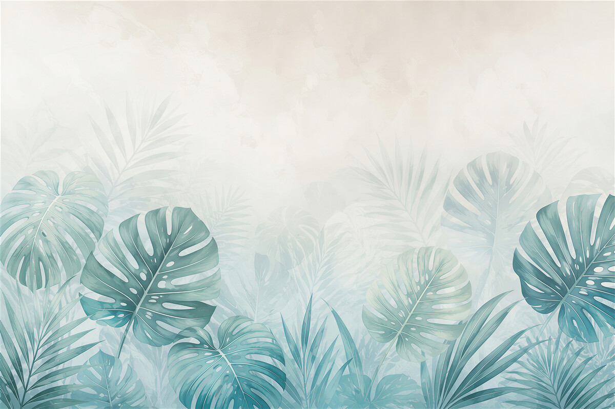 Papier peint feuilles de monstera turquoise dans un style tropical