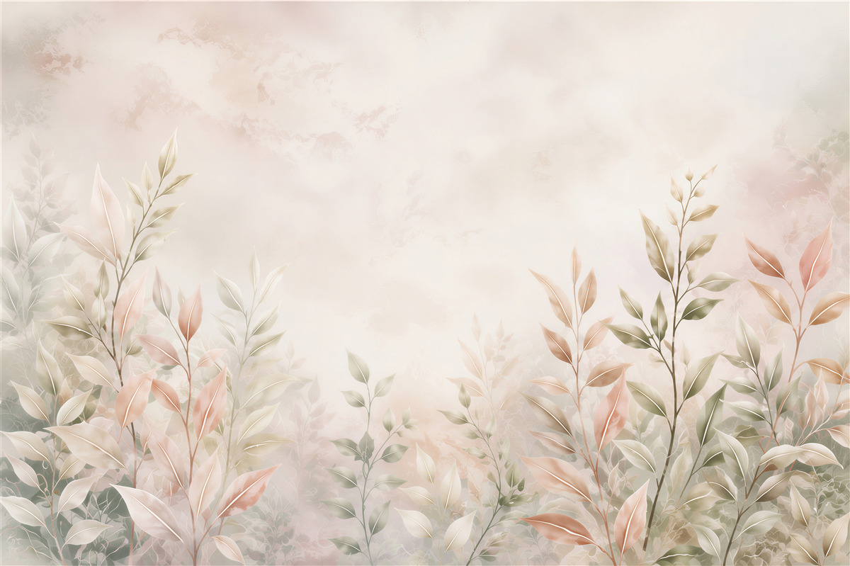 Papier peint feuilles délicates pastel beige-rosé pour la chambre