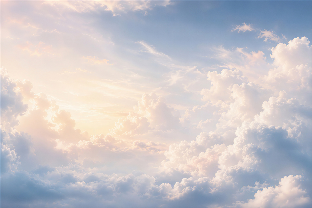Papier peint nuages lumineux dans un ciel bleu avec une lumière douce