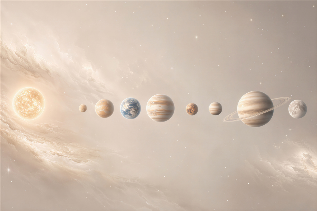 Papier peint système solaire dans l'espace beige pour la chambre d'enfant