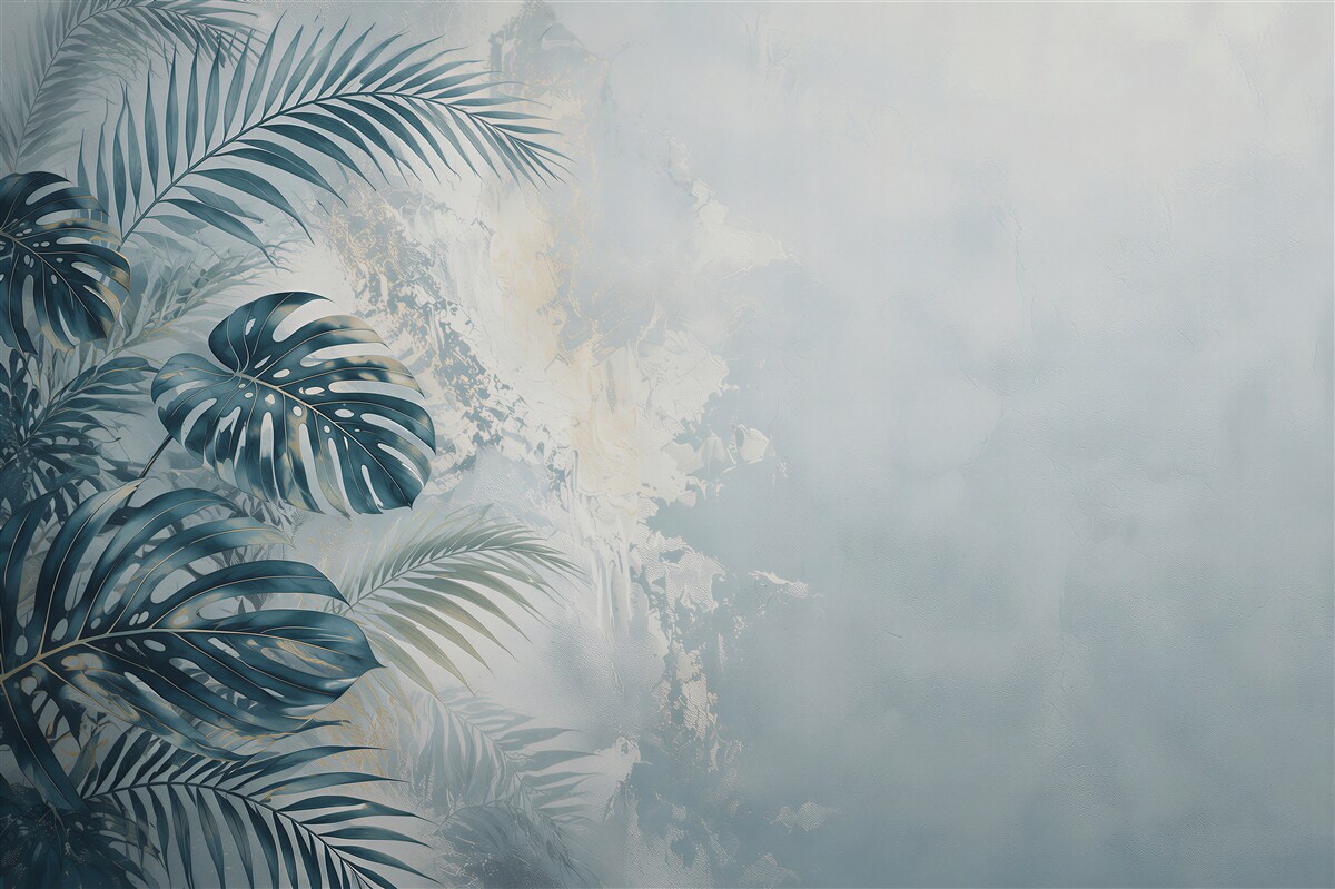 Papier peint feuilles tropicales bleues sur fond clair pour un intérieur élégant