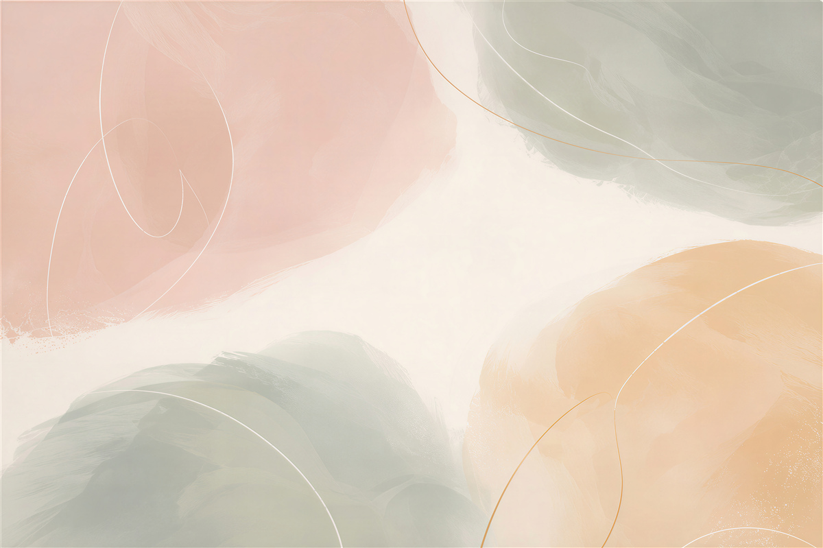 Papier peint abstraction pastel beige rose et sauge pour un salon moderne