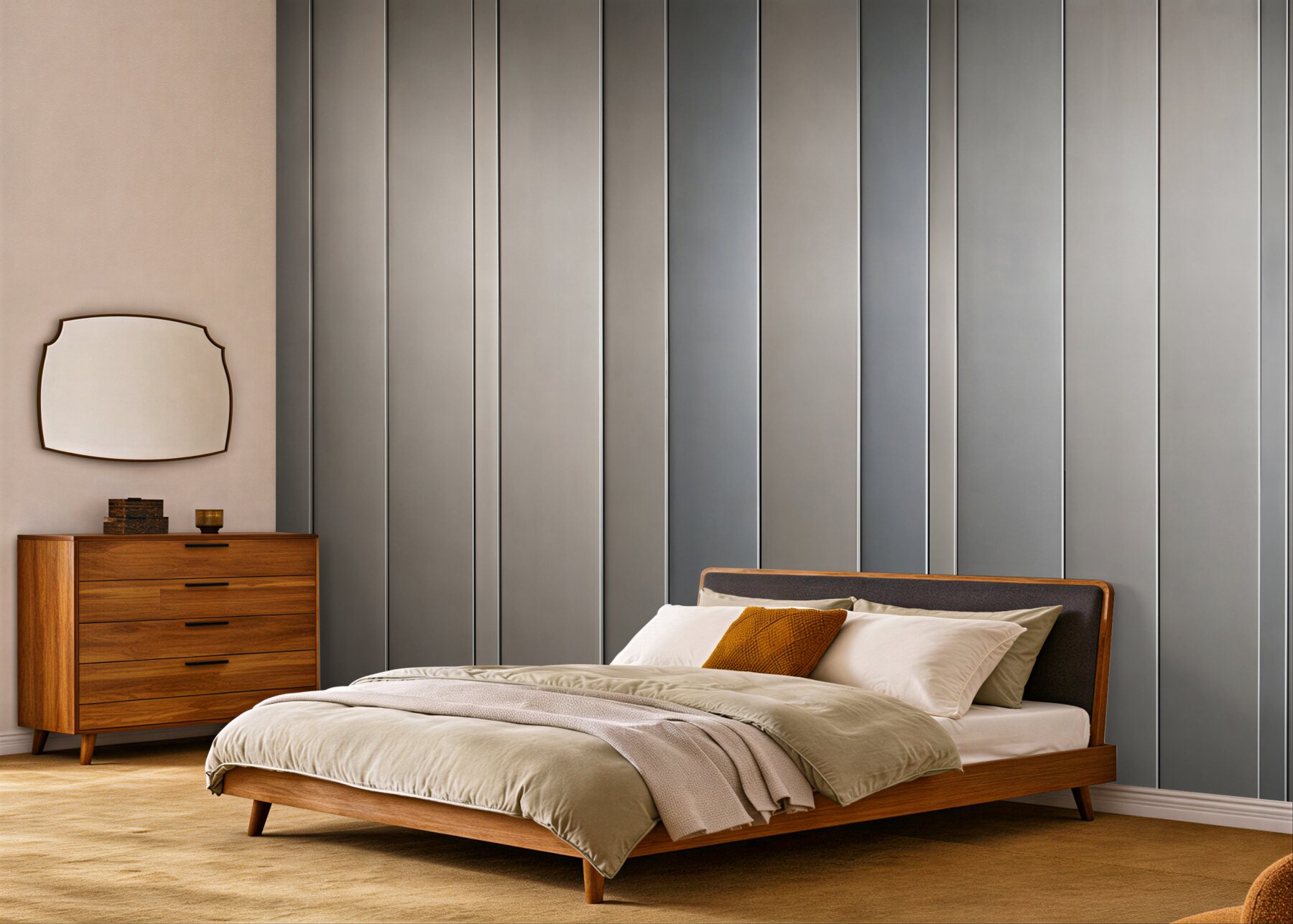Papier peint panneaux métalliques verticaux gris moderne fond loft