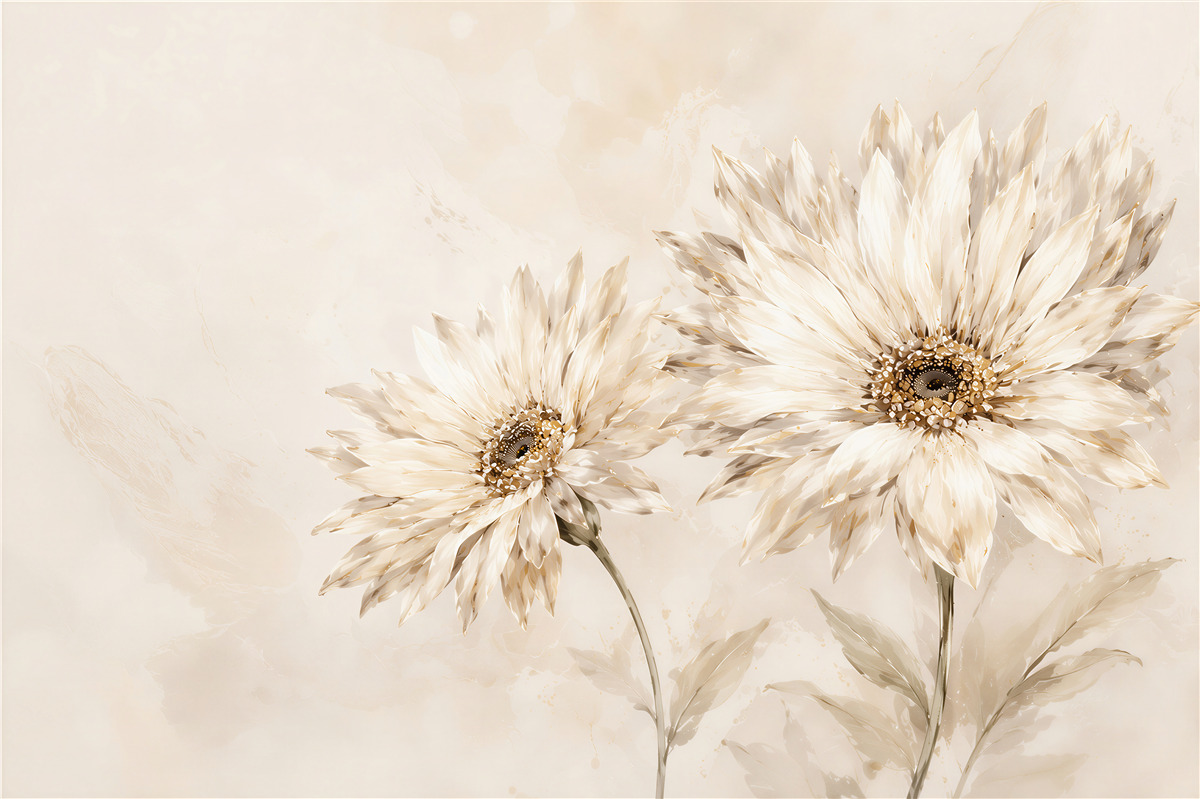 Papier peint fleurs de gerbera crème délicates et élégantes pour la chambre