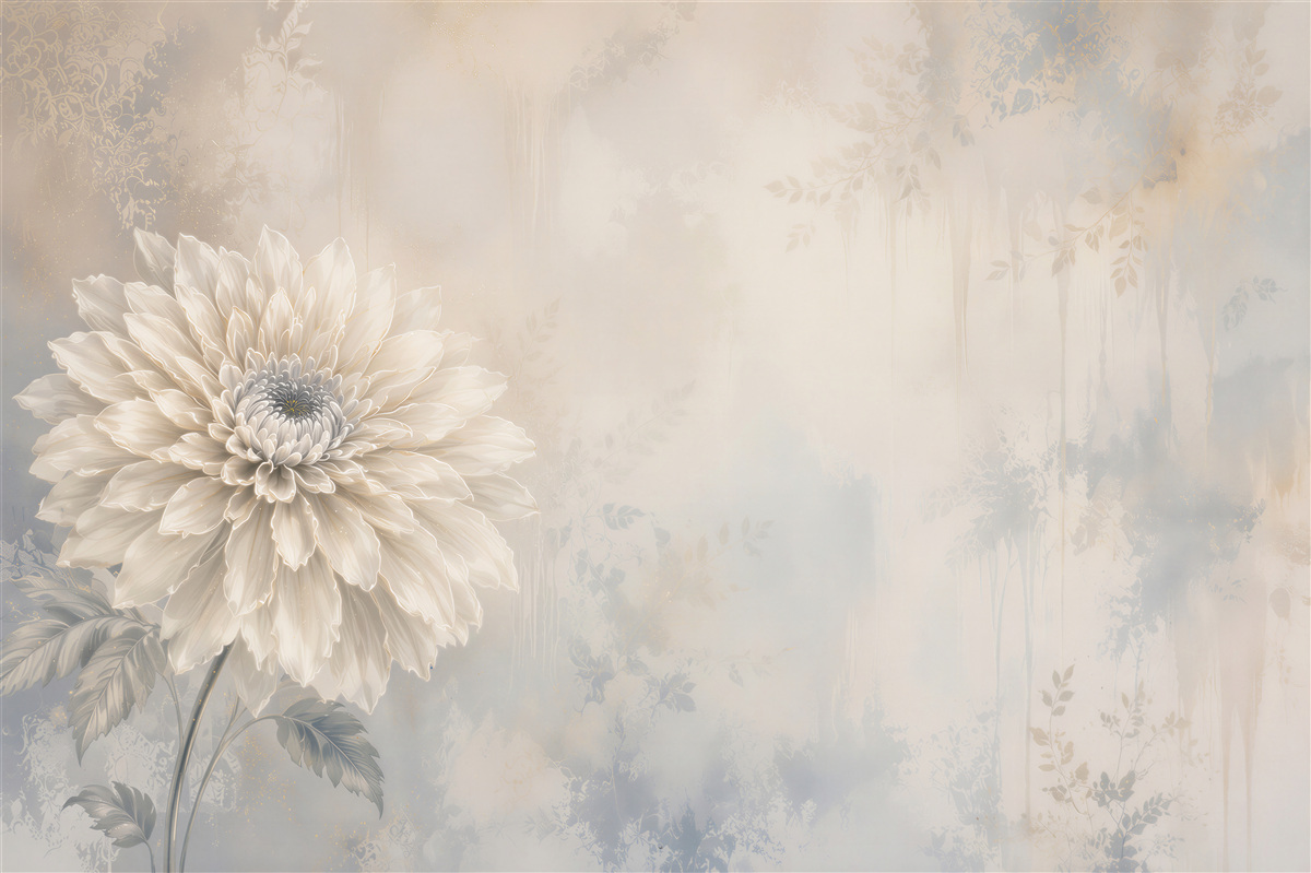 Papier peint grande fleur crème sur fond pastel élégance subtile