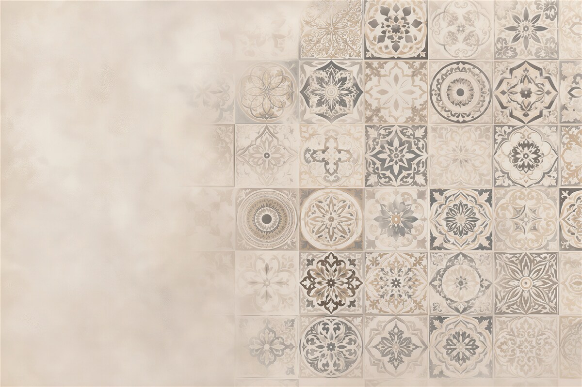Papier peint carreaux beige patchwork vintage pour la cuisine ou la salle à manger