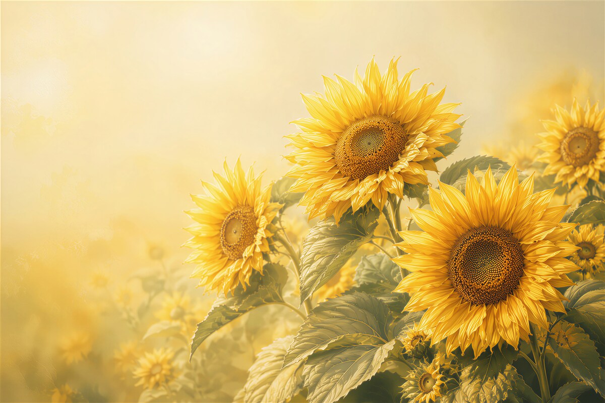 Papier peint tournesols dorés sur fond clair pour un salon chaleureux