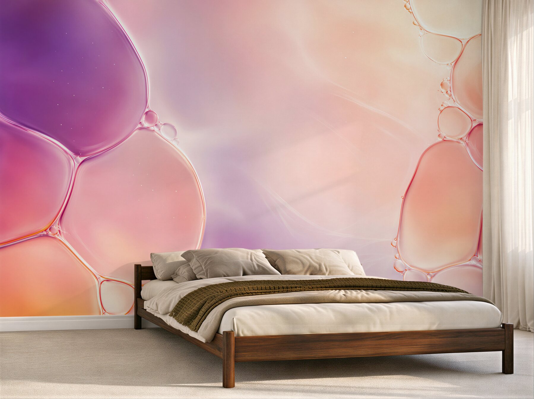 Papier peint bulles abstraites en rose pastel et violet moderne