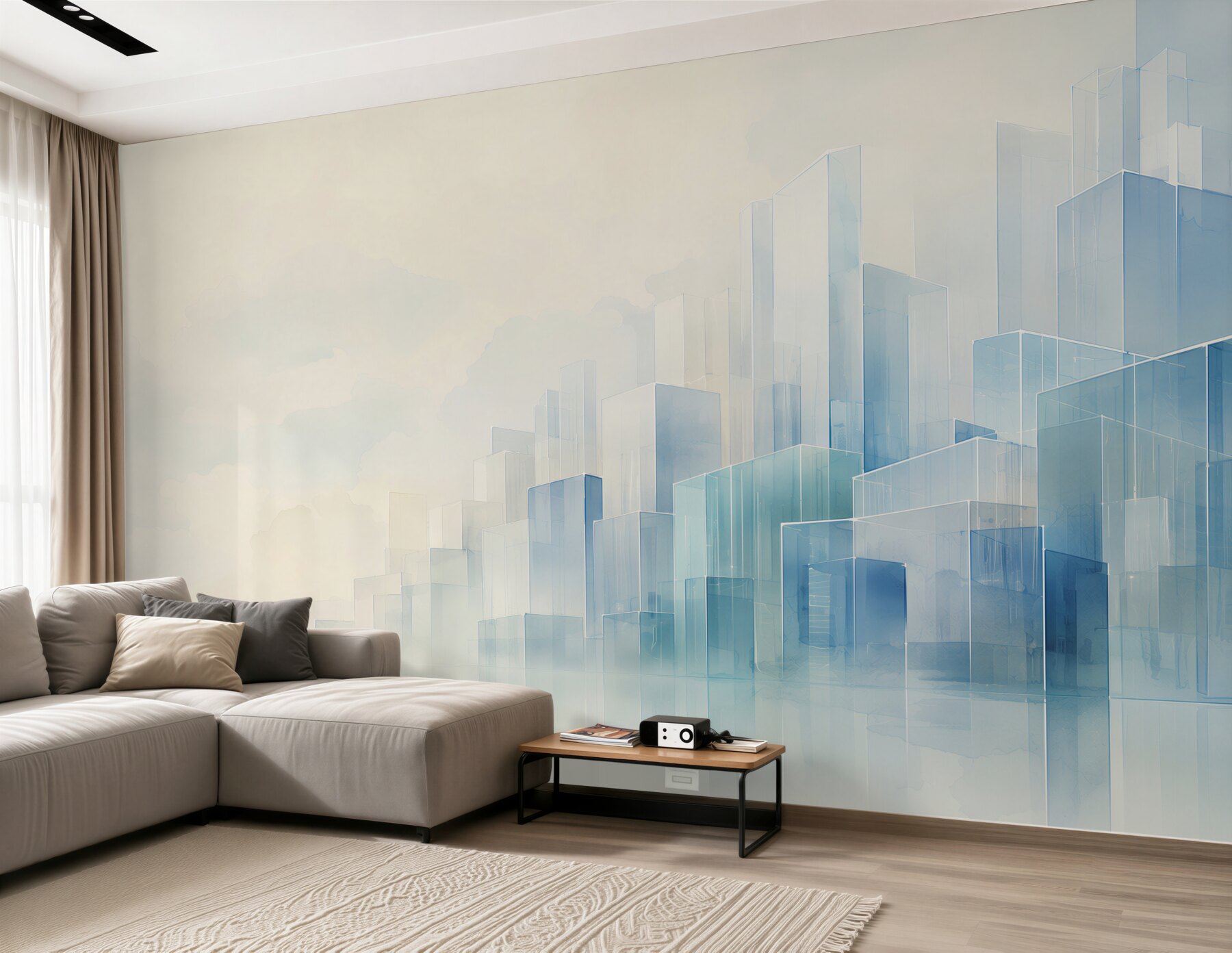 Papier peint formes abstraites en verre bleu moderne pour bureau