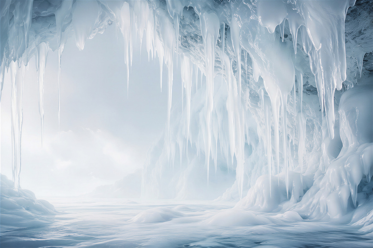 Papier peint grotte de glace avec des stalactites en nuances de bleu