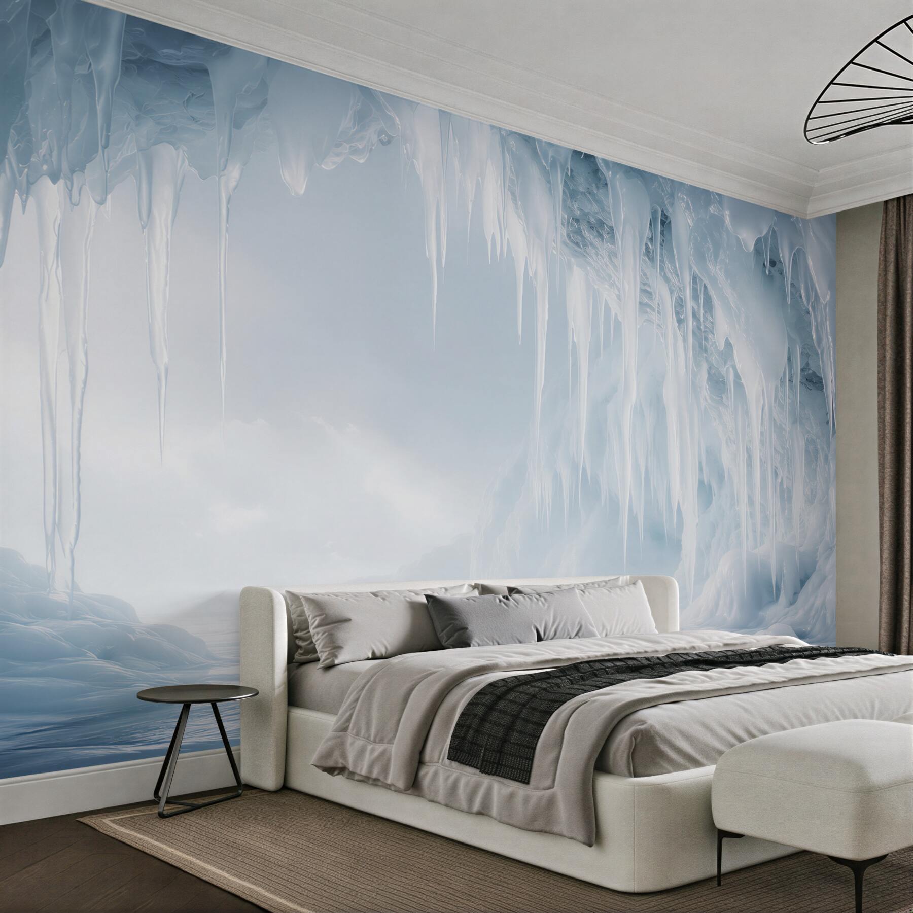 Papier peint grotte de glace avec des stalactites en nuances de bleu