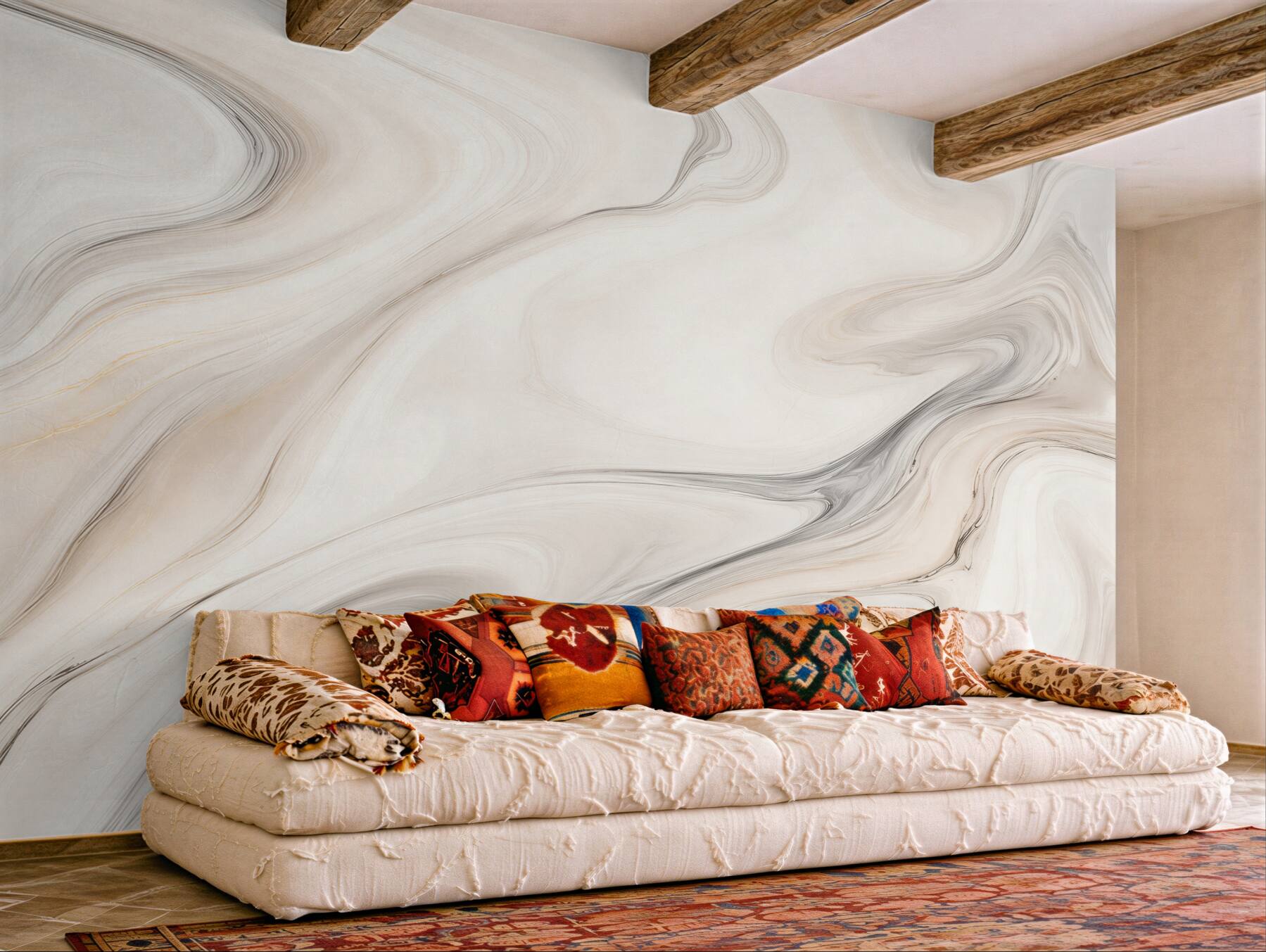 Papier peint marbre crème avec des veines grises moderne abstraction
