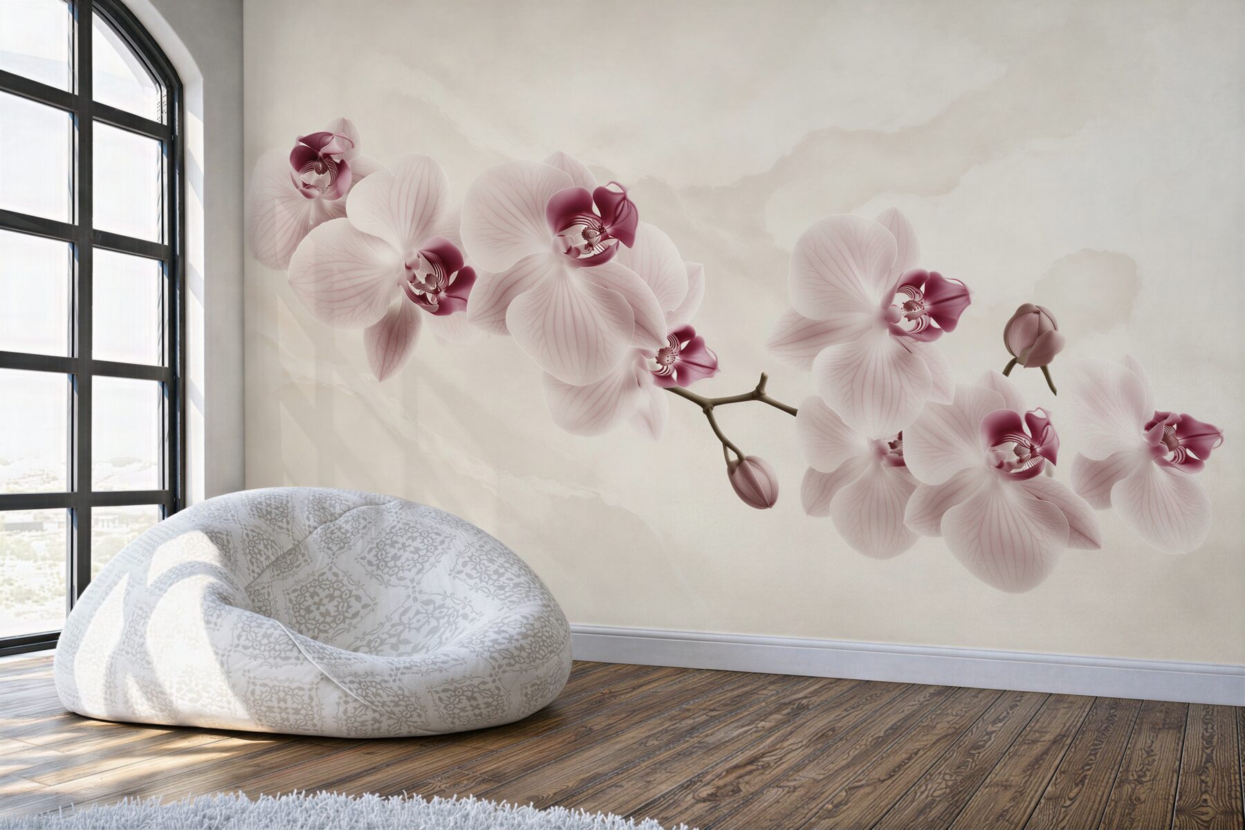 Papier peint orchidées rose poudré sur fond clair élégante pour la chambre