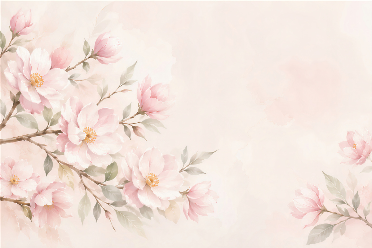 Papier peint magnolias pastel sur des branches fleurs délicates
