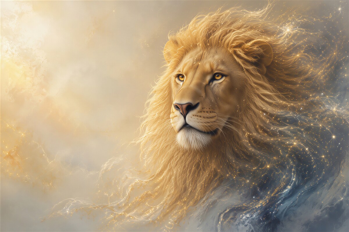Papier peint lion doré portrait mystique dans une abstraction lumineuse