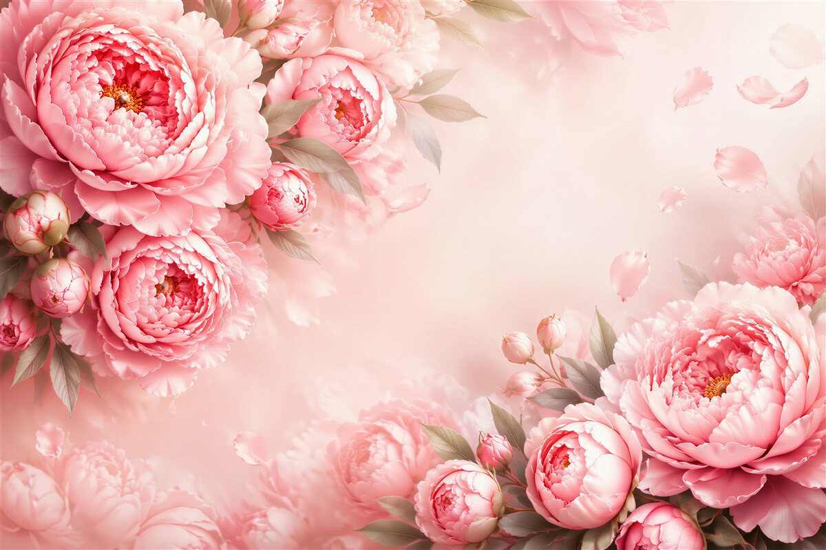 Papier peint pivoines roses sur fond pastel romantique pour la chambre