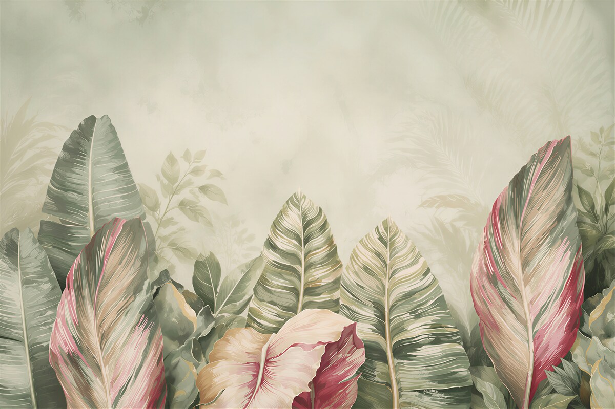Papier peint feuilles tropicales vertes avec rose botanique pour le salon