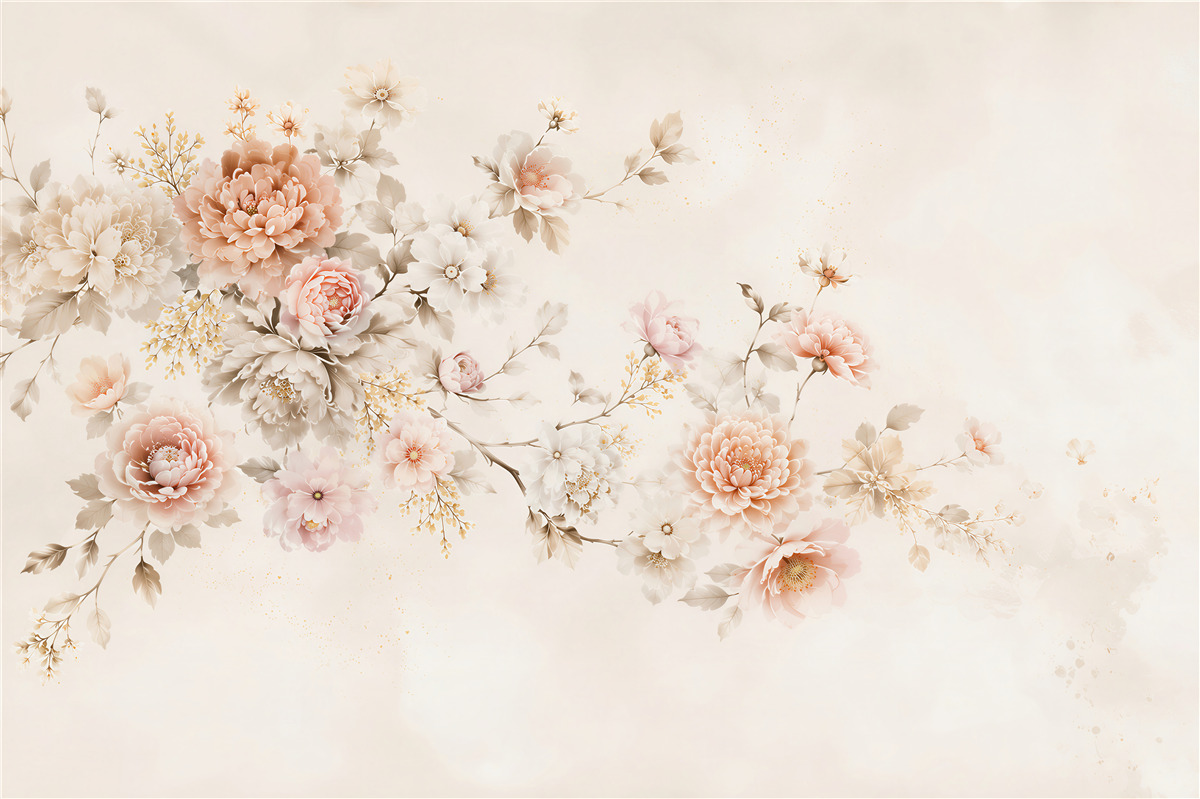 Papier peint délicates fleurs de pivoine beige et rose sur fond clair élégant