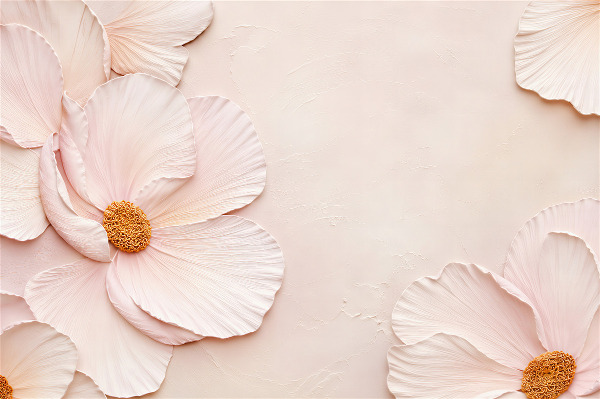 Papier peint grandes fleurs rose poudré en 3D élégantes