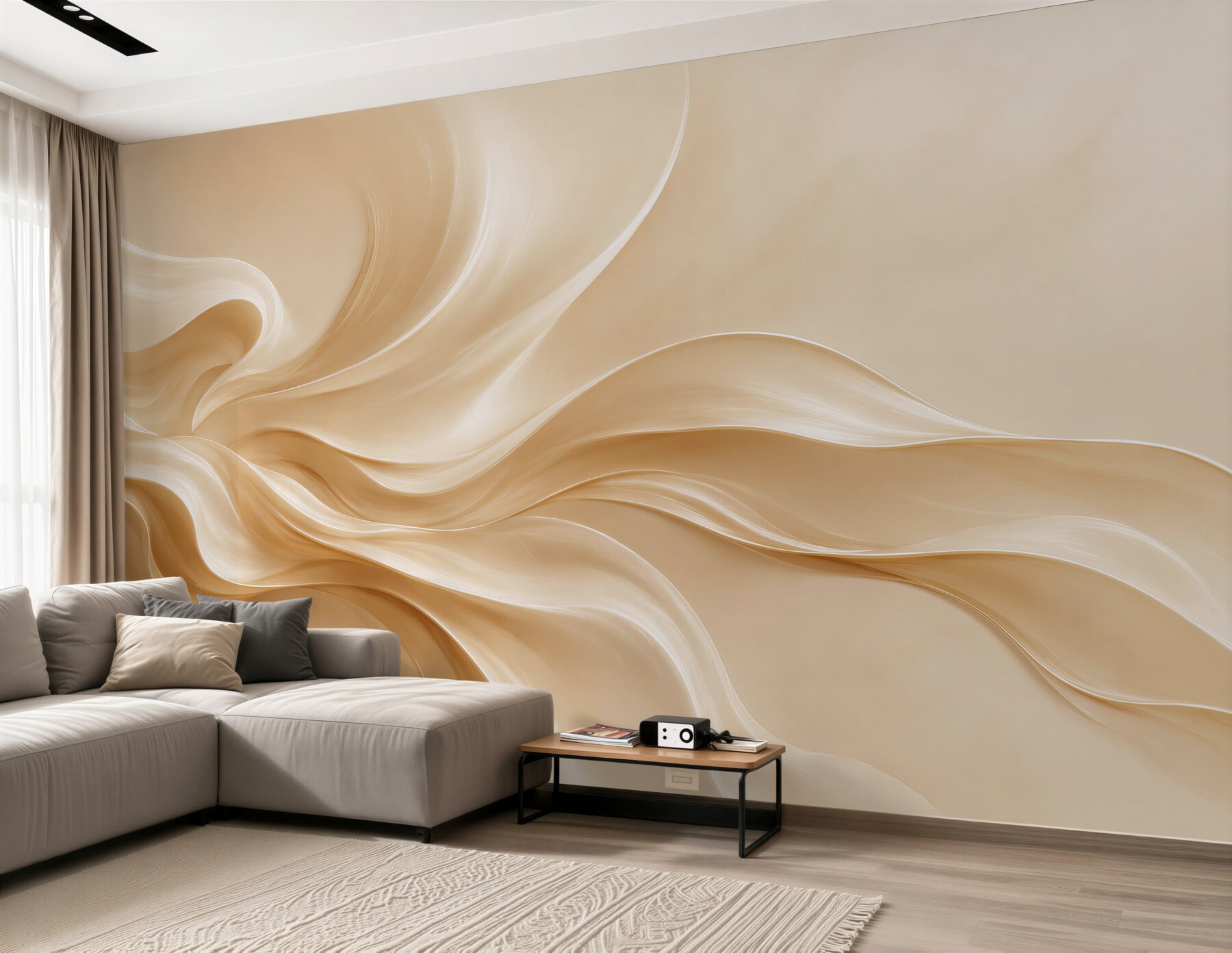 Papier peint vagues dorées abstraites beiges élégantes pour le salon