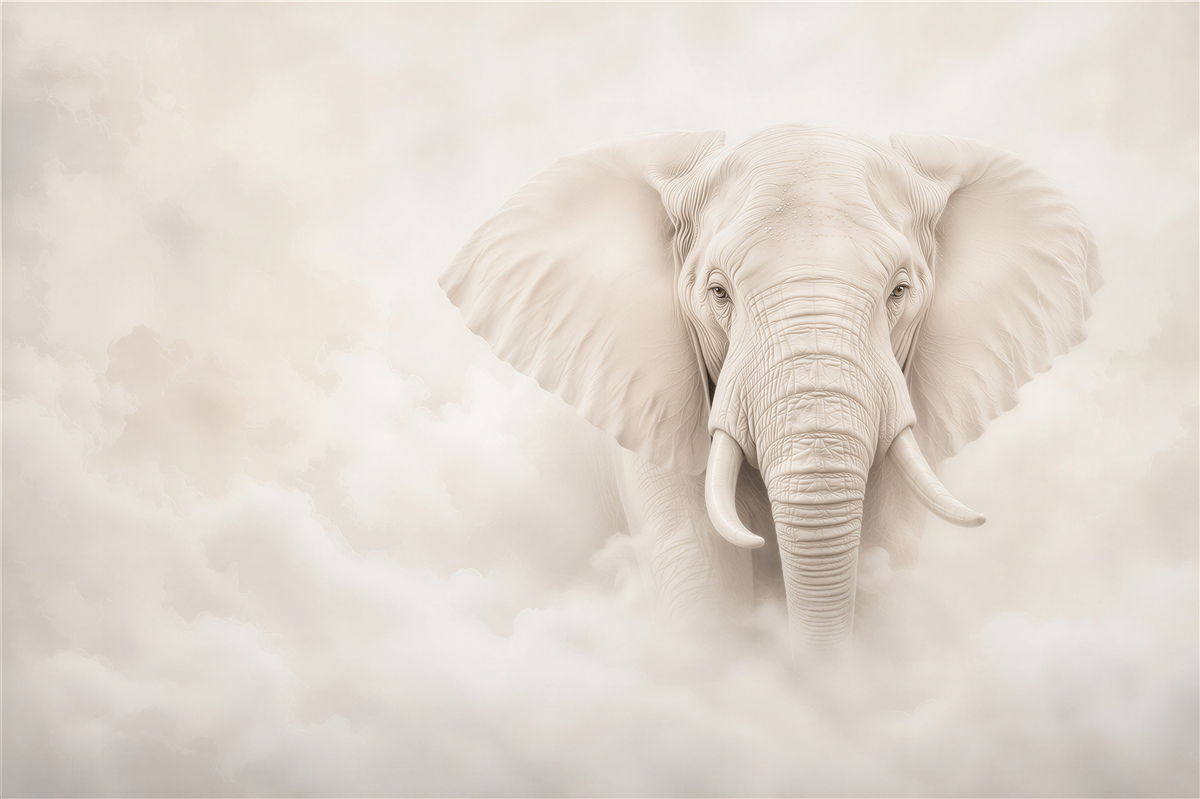 Papier peint éléphant blanc dans les nuages élégance subtile pour le salon