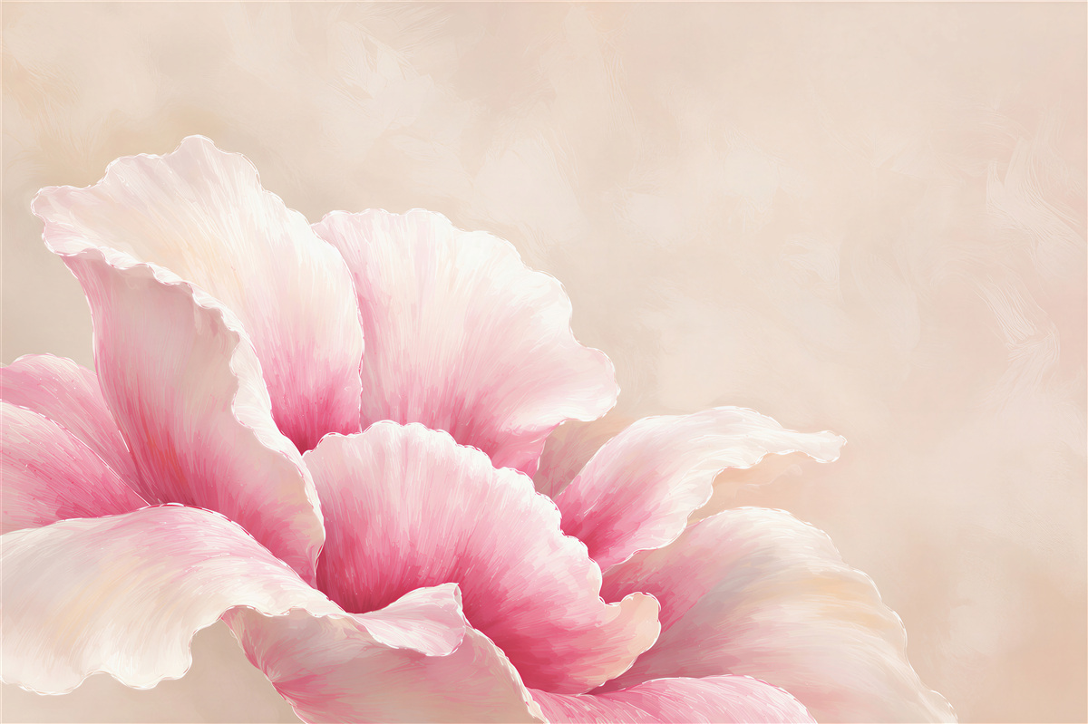 Papier peint fleur rose 3D sur fond beige délicate élégante