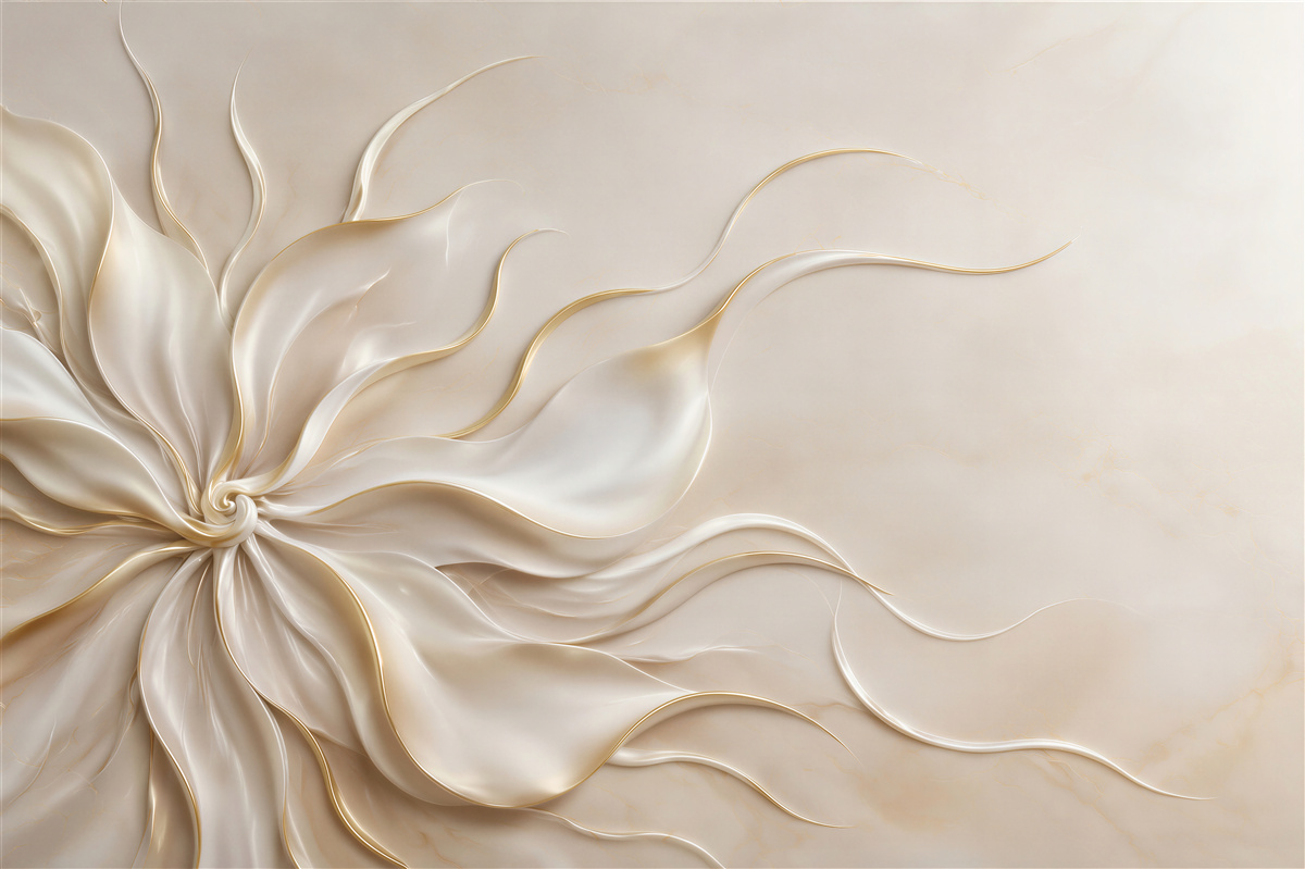 Papier peint fleur abstraite 3D beige et doré élégant pour le salon
