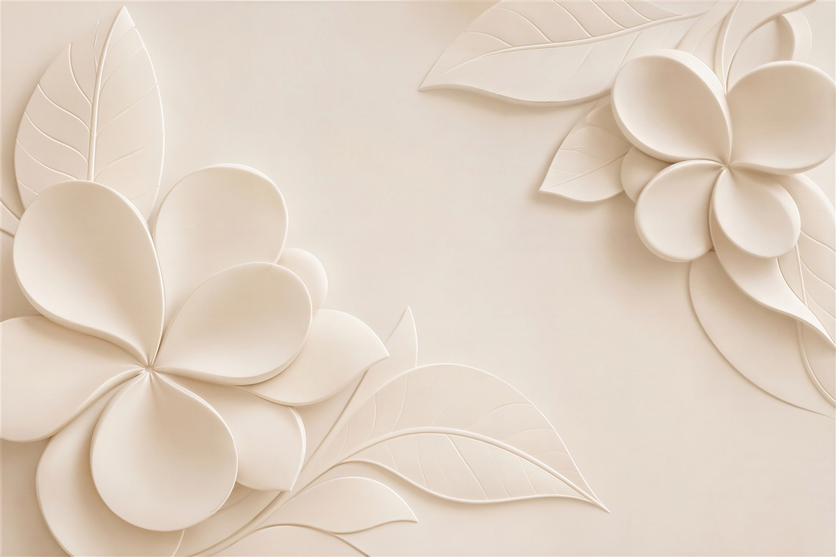 Papier peint fleurs et feuilles 3D crème minimalistes pour la chambre
