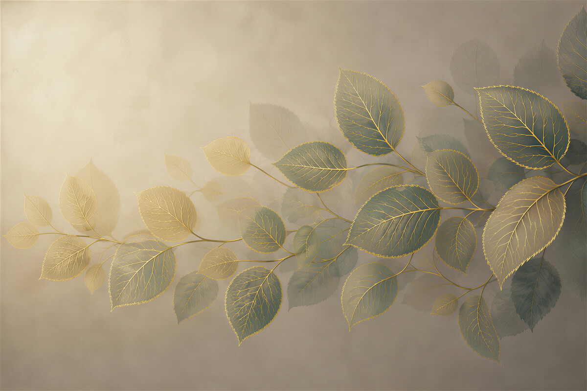 Papier peint feuilles dorées sur fond beige élégantes pour le salon