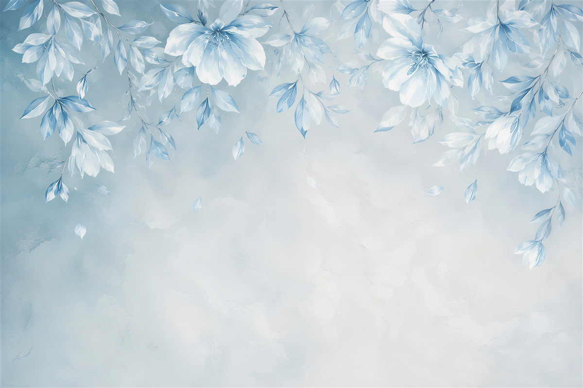 Papier peint fleurs et feuilles bleues délicates pour une chambre romantique