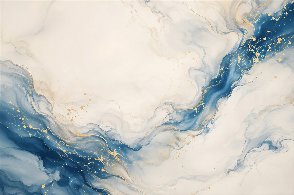 Papier peint marbre abstrait bleu et or sur fond clair moderne