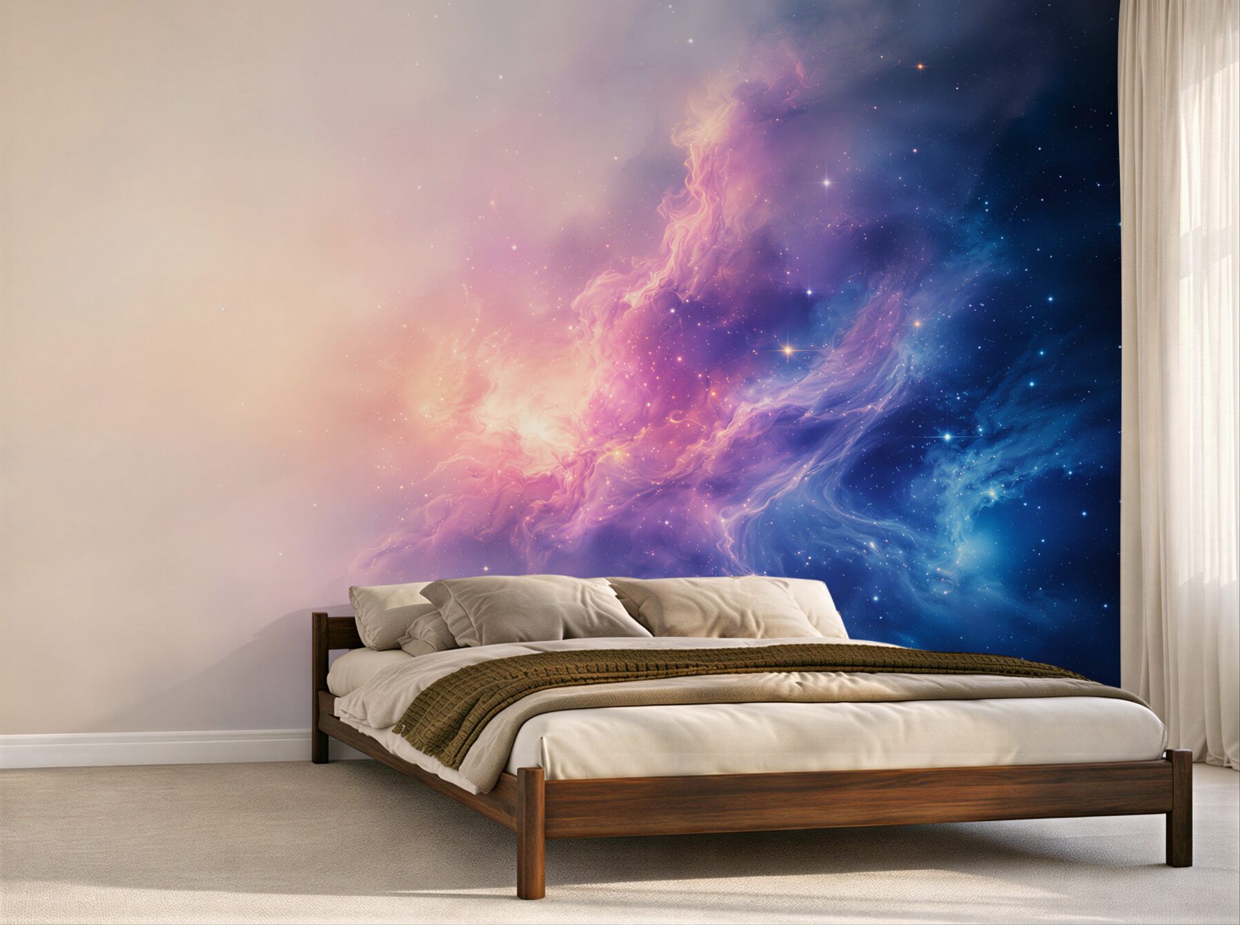Papier peint nébuleuse pastel cosmique avec étoiles pour un intérieur moderne