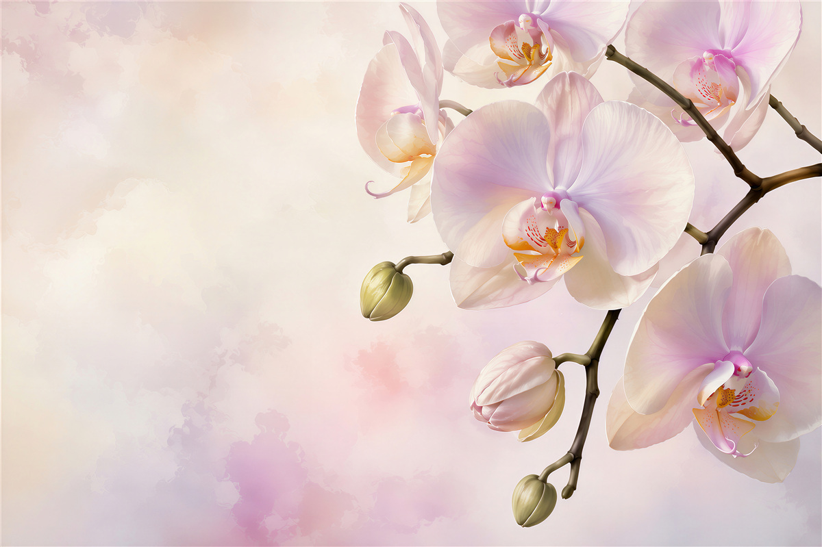 Papier peint orchidées roses sur fond clair romantiques pour la chambre