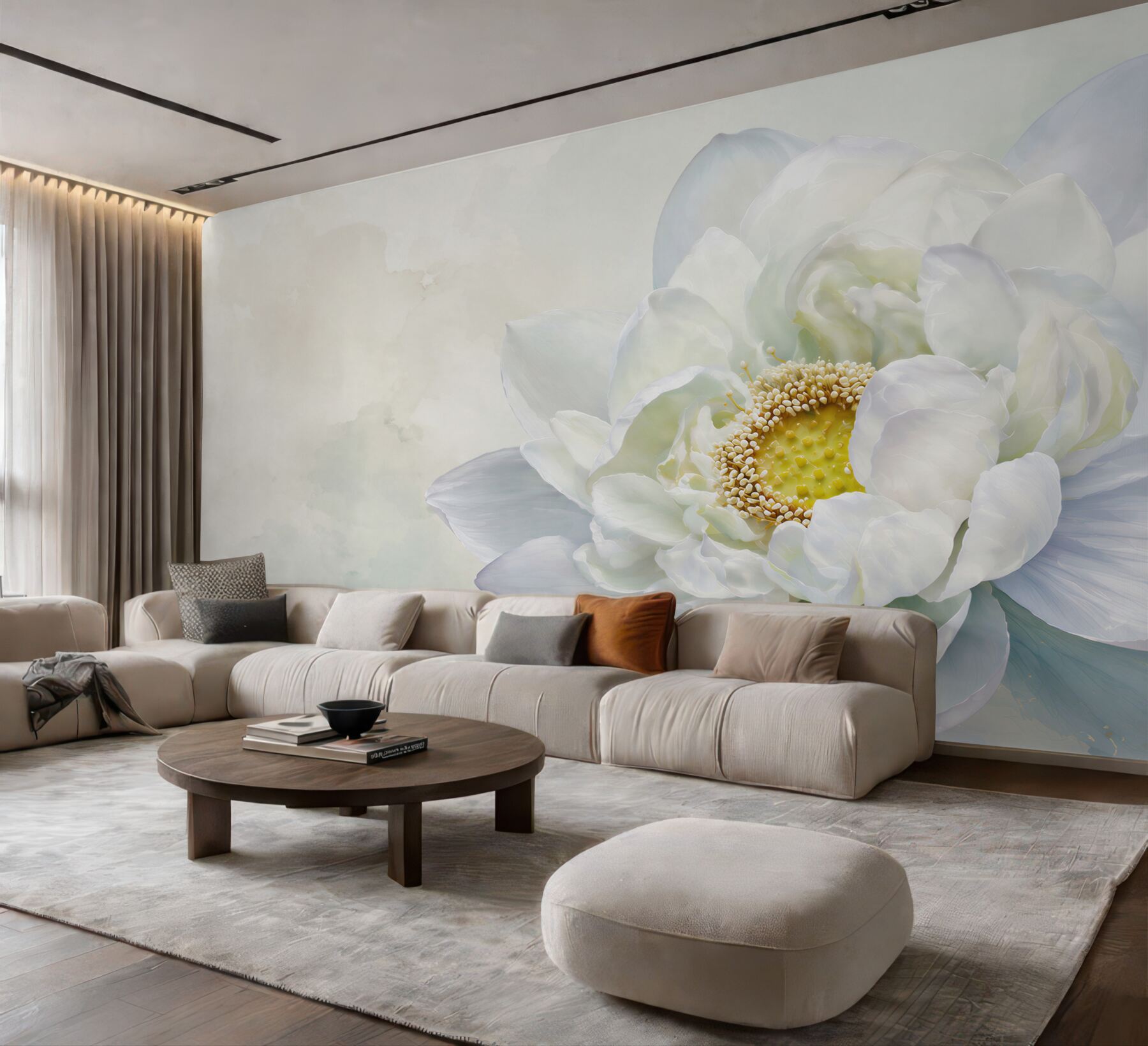 Papier peint lotus blanc sur fond subtil élégant et calme