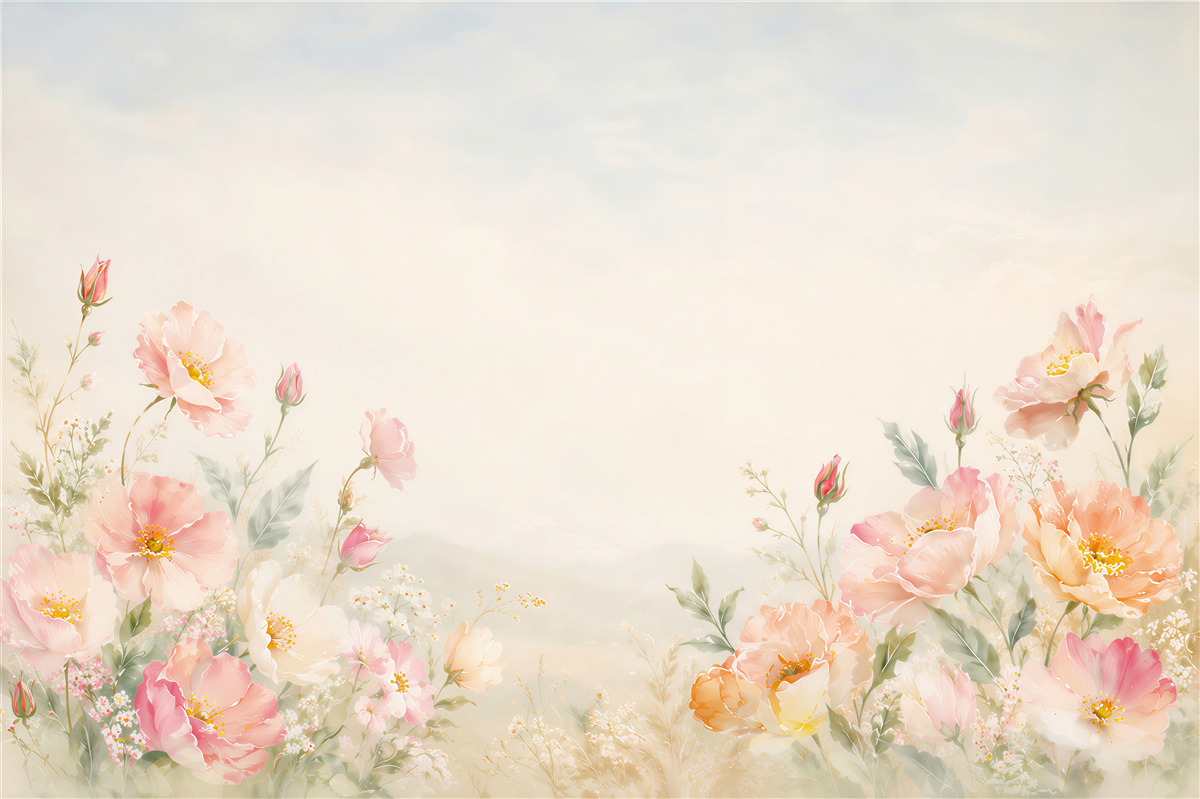 Papier peint fleurs pastel pivoines et papaver sur fond clair pour la chambre