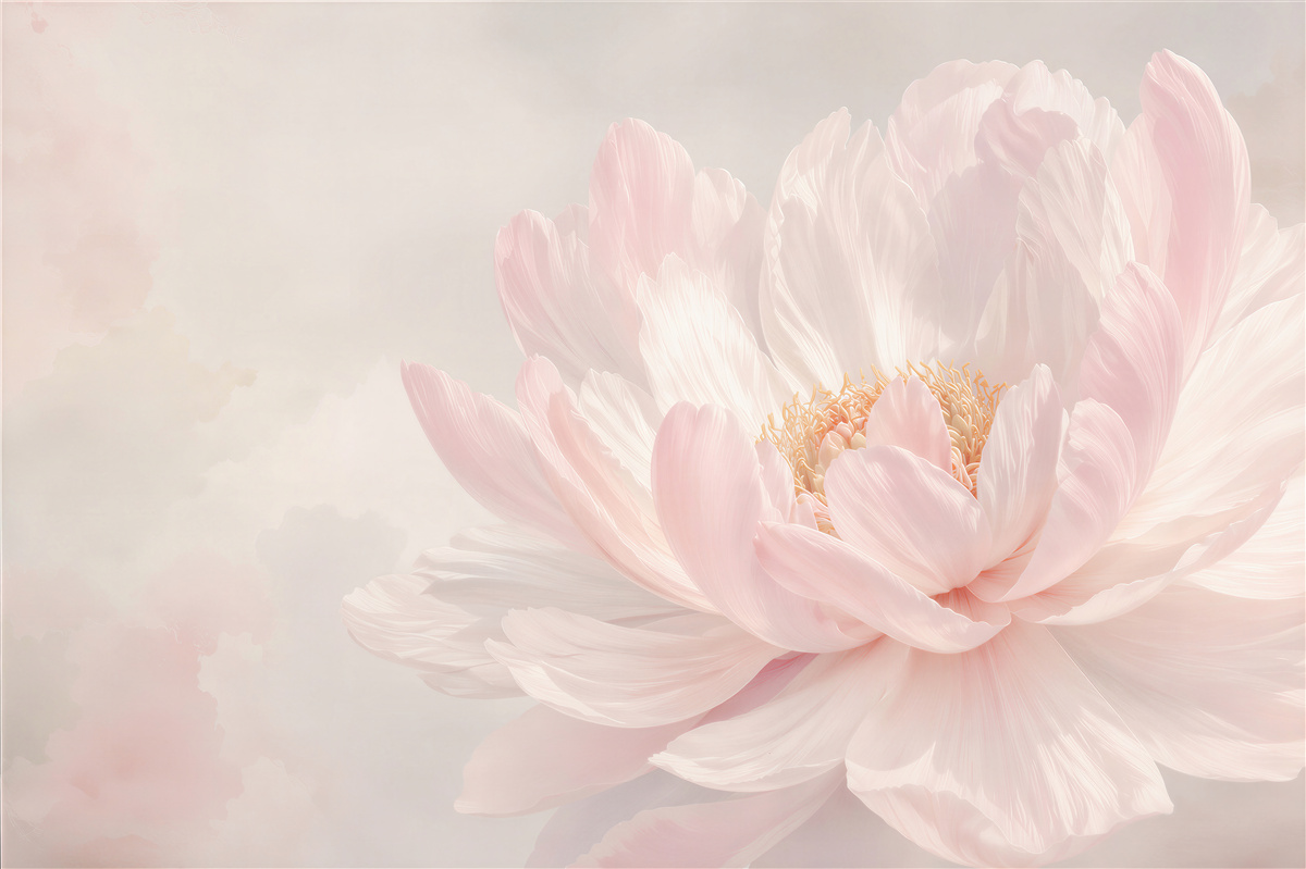 Papier peint fleur de pivoine rose poudré sur fond clair élégante et subtile