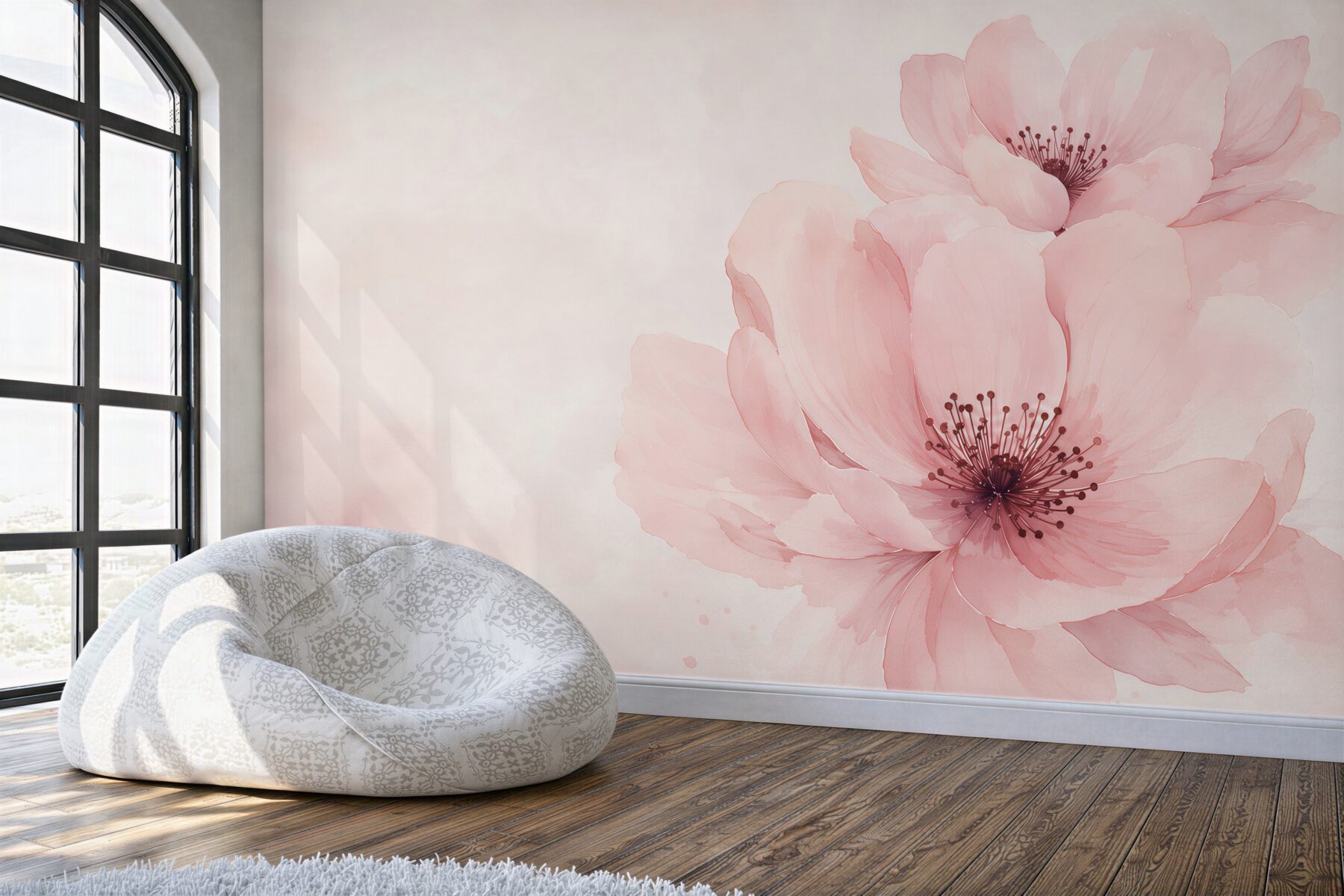 Papier peint fleurs roses aquarelle délicates pour la chambre