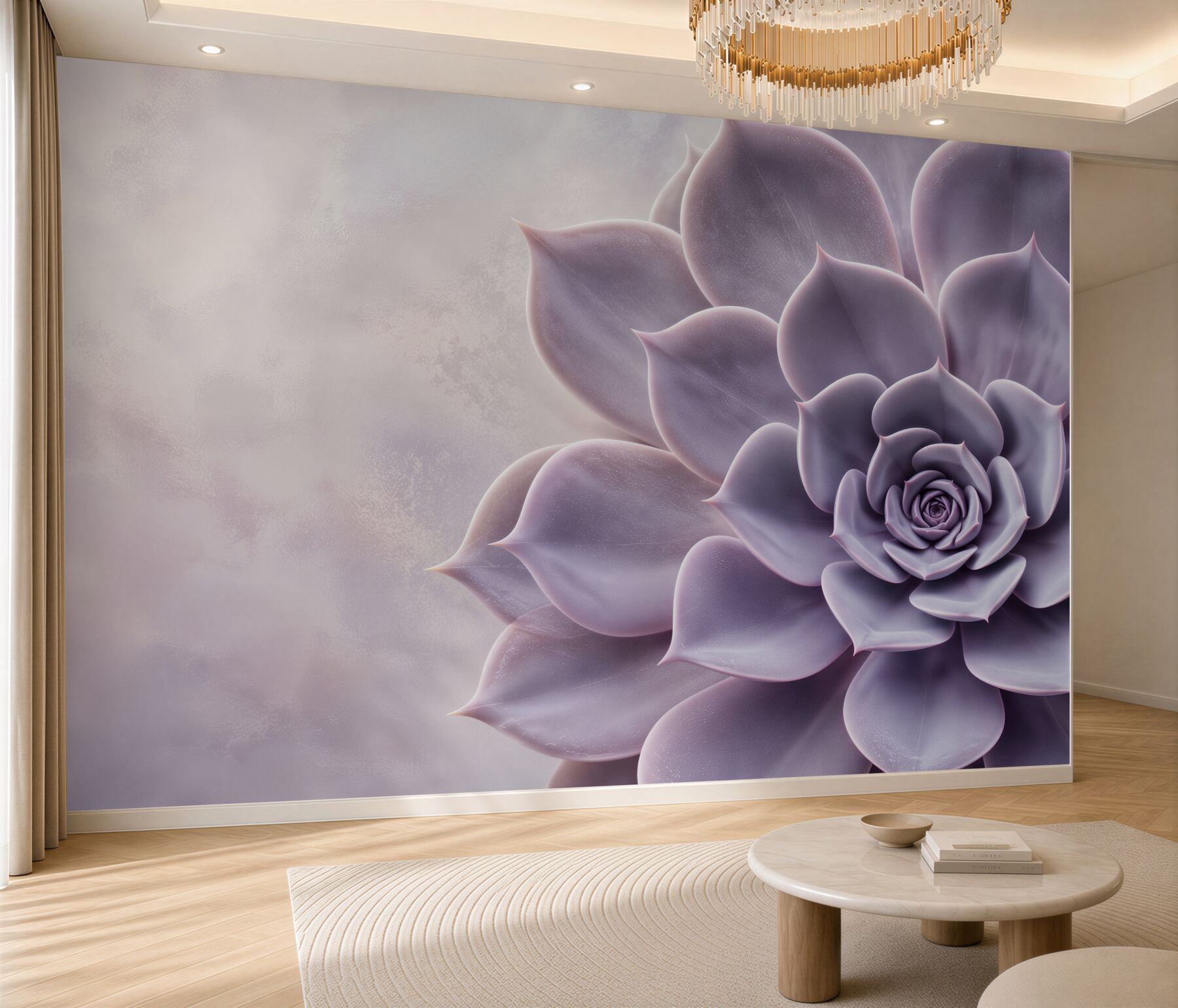 Papier peint succulent violet macro sur fond pastel clair