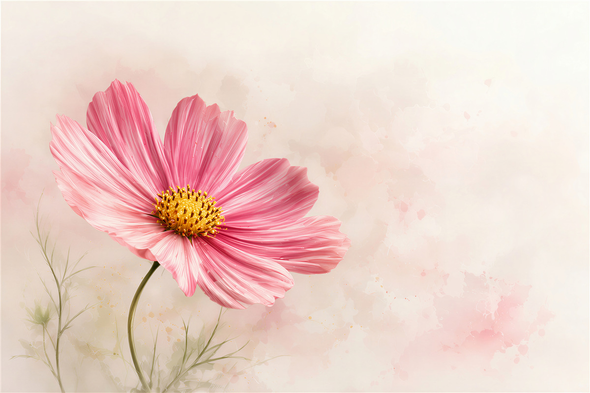 Papier peint fleur rose cosmos délicate sur fond clair