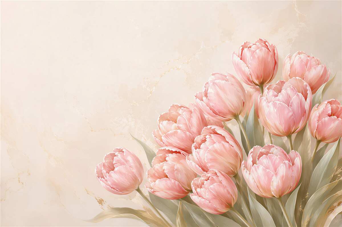 Papier peint tulipes roses sur fond beige élégantes pour le salon