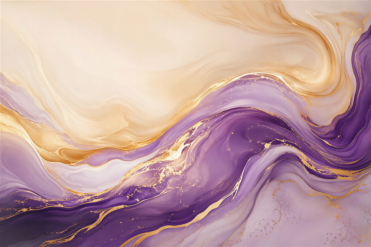 Papier peint vagues abstraites violettes avec de l'or élégantes pour le salon