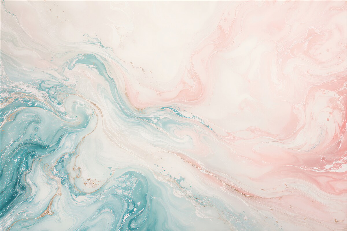Papier peint vagues abstraites turquoise et rose poudré délicates pour la chambre