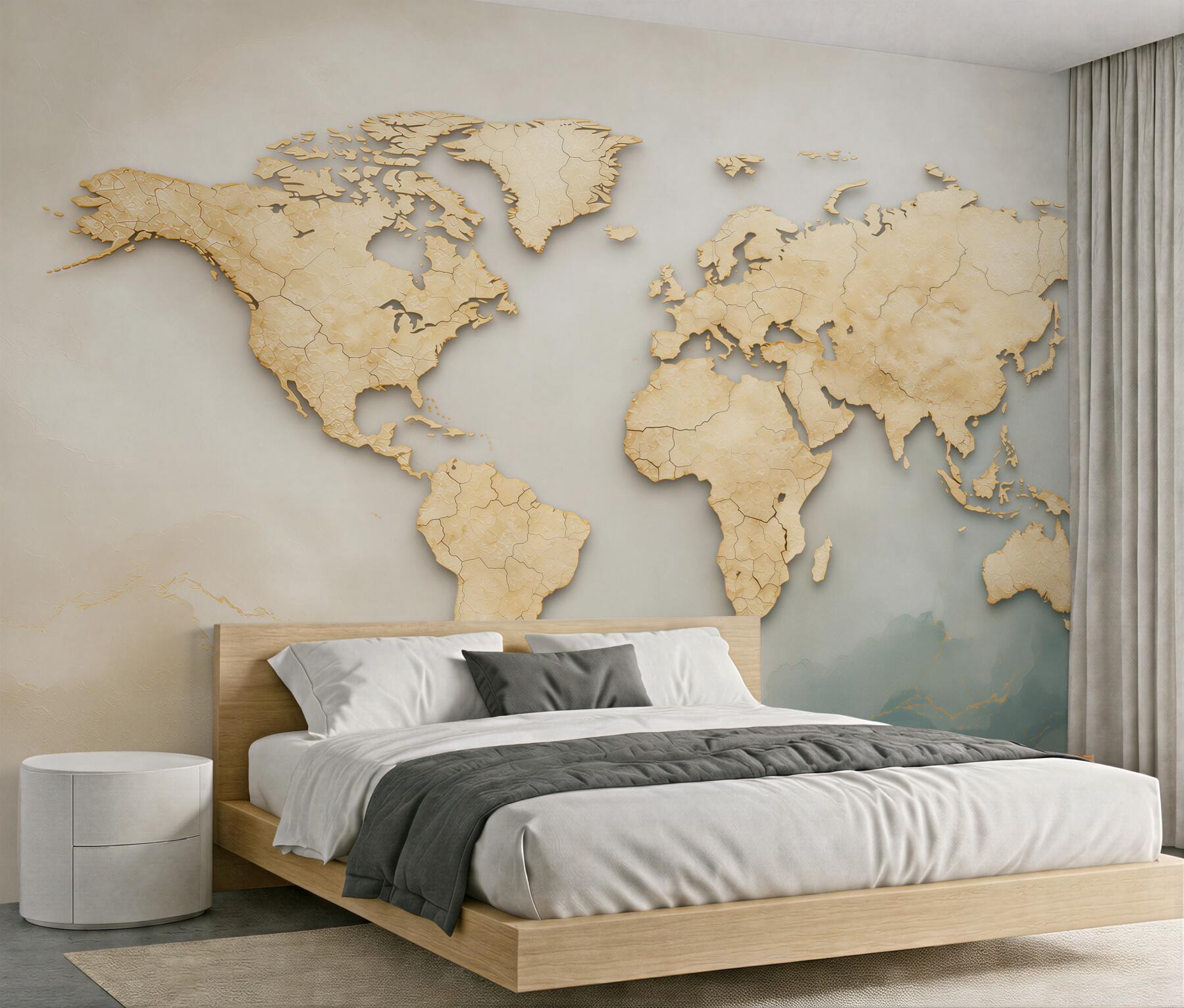 Papier peint carte du monde beige en relief pour un bureau élégant