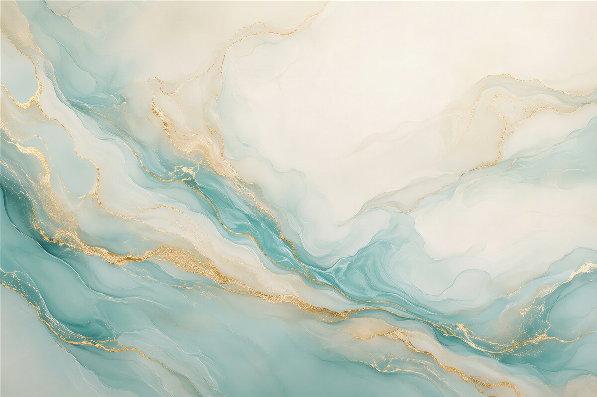 Papier peint marbre turquoise avec veines dorées abstraction élégante