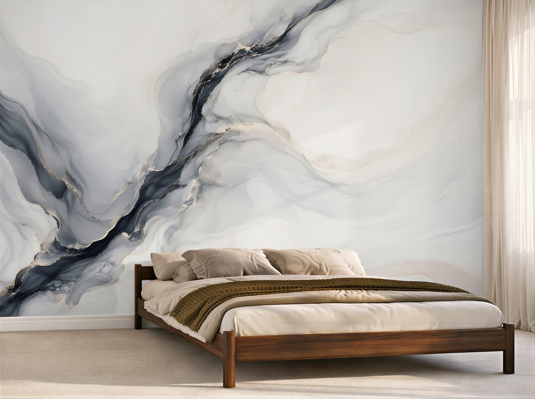 Papier peint marbre abstrait blanc et gris avec veine dorée élégant