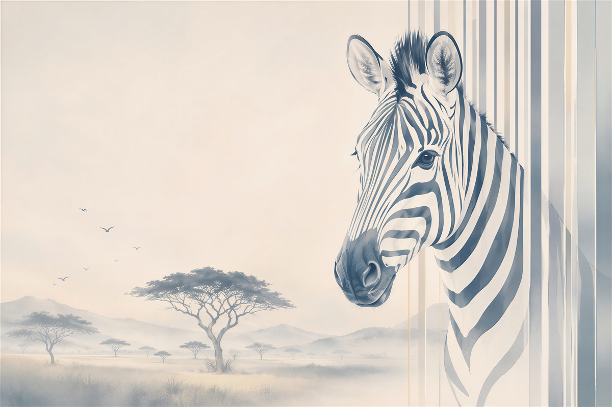 Papier peint zèbre dans la savane beige et grise moderne