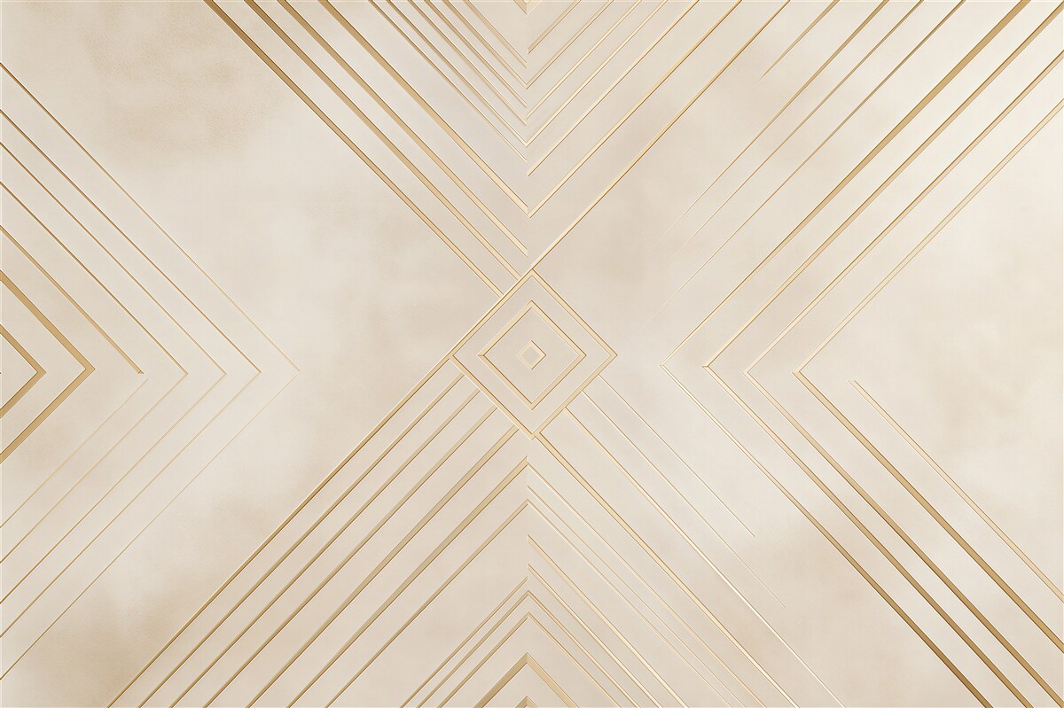 Papier peint géométrique art déco beige avec des lignes dorées pour le salon