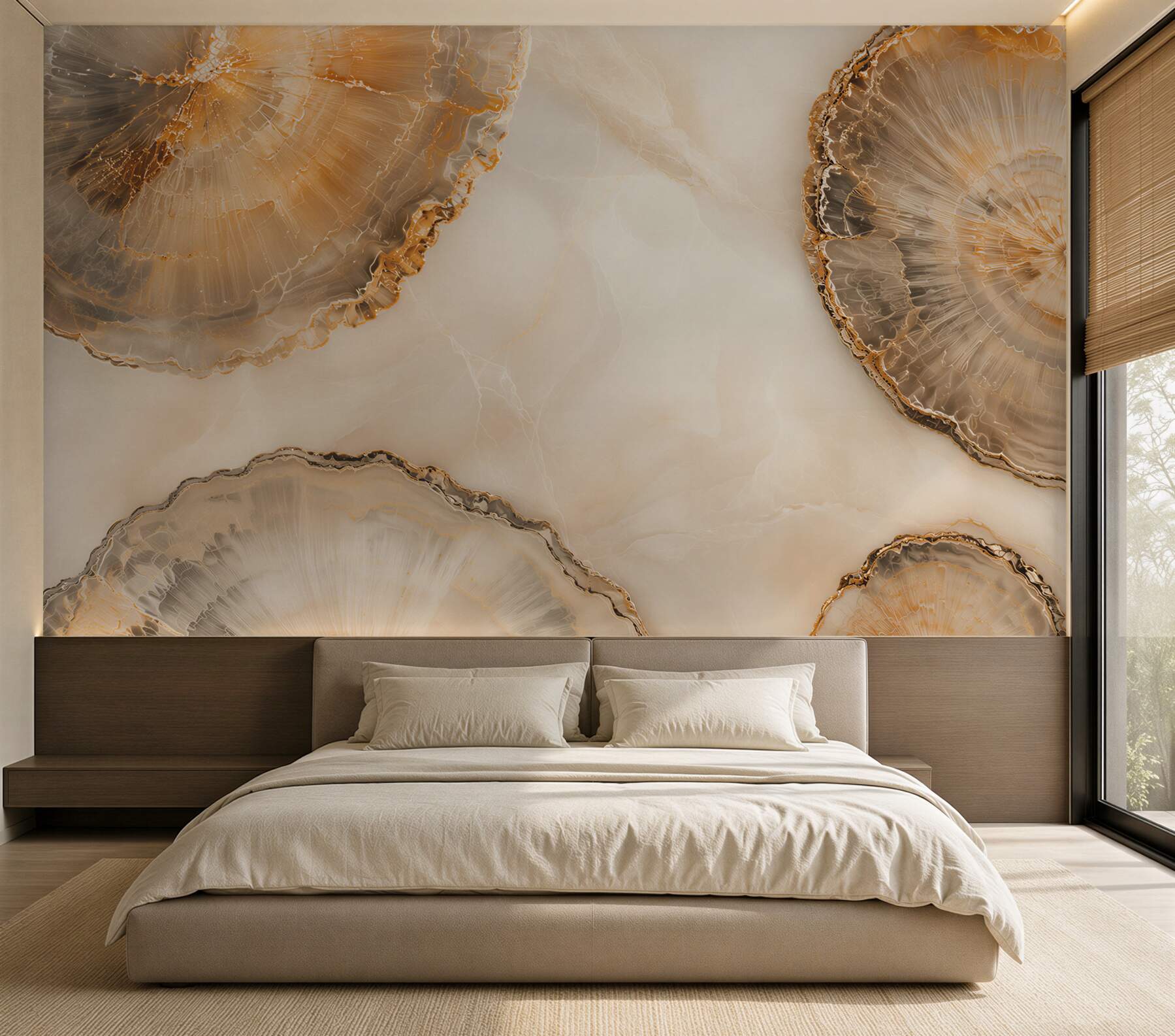Papier peint agate beige et doré motif élégant de pierre pour un intérieur moderne