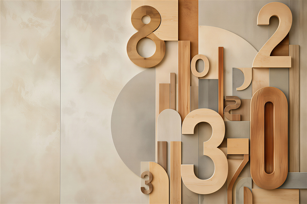 Papier peint chiffres géométriques 3D en bois beige moderne pour bureau